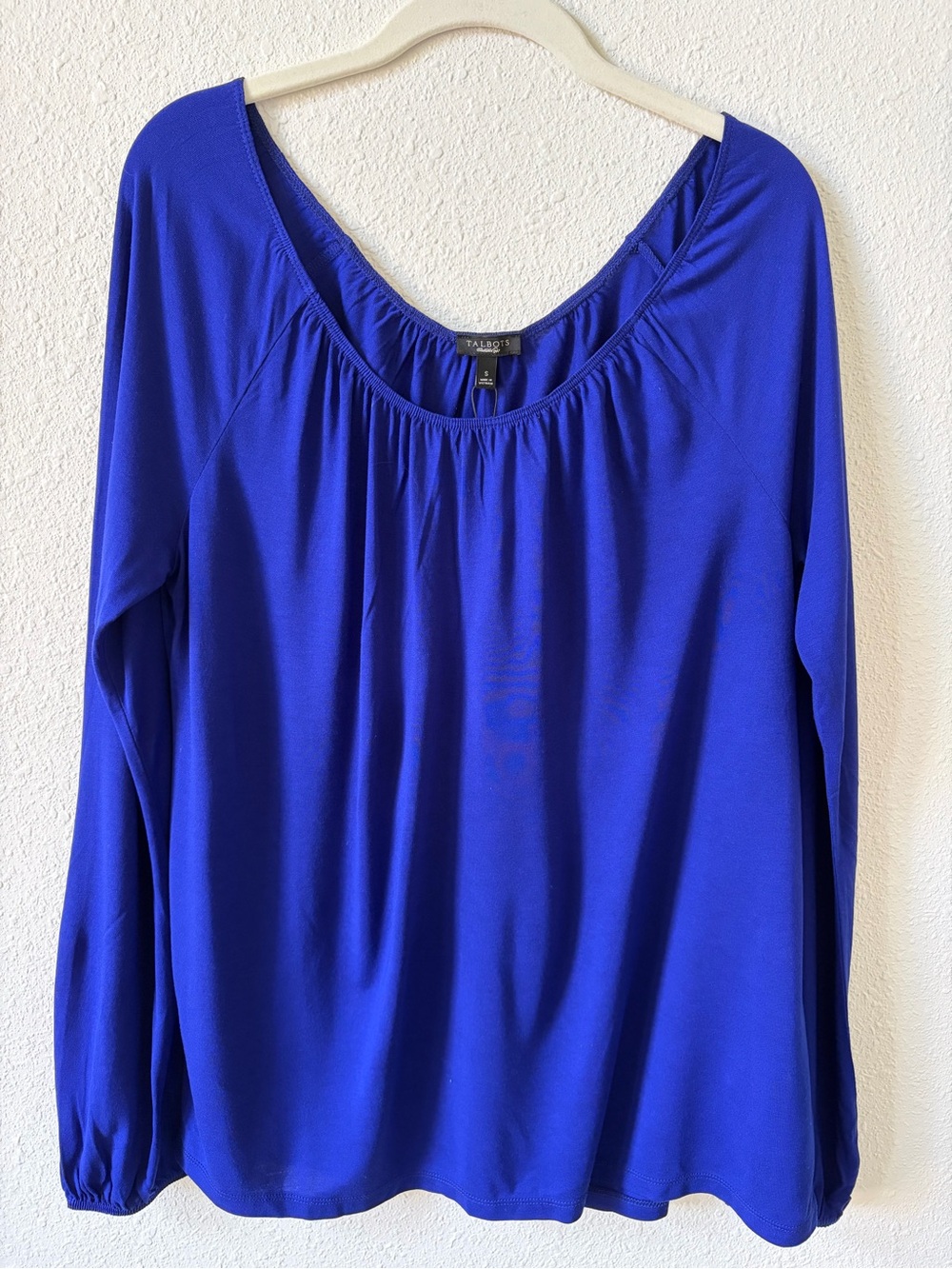 Talbots Ruched Neck Top Blue Purple Size Small Casual Colorful